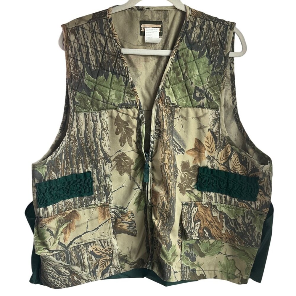 Vintage Saf T Bak Sz XL Mens Hunting Fly Fishing Vest Camo Real Tree Trapper Poc